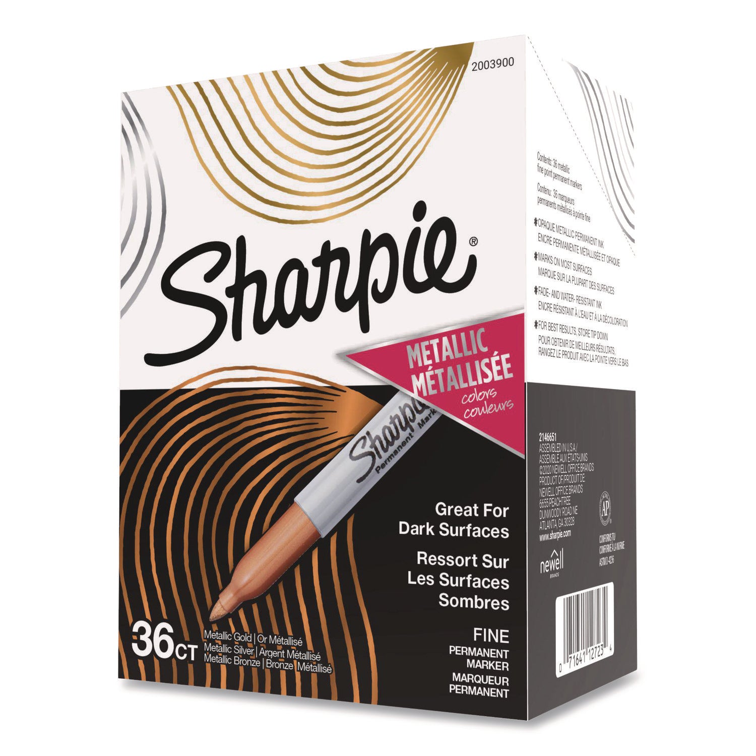 Metallic Fine Point Permanent Marker Value Pack, Fine Bullet Tip, Assorted Colors, 36/Pack