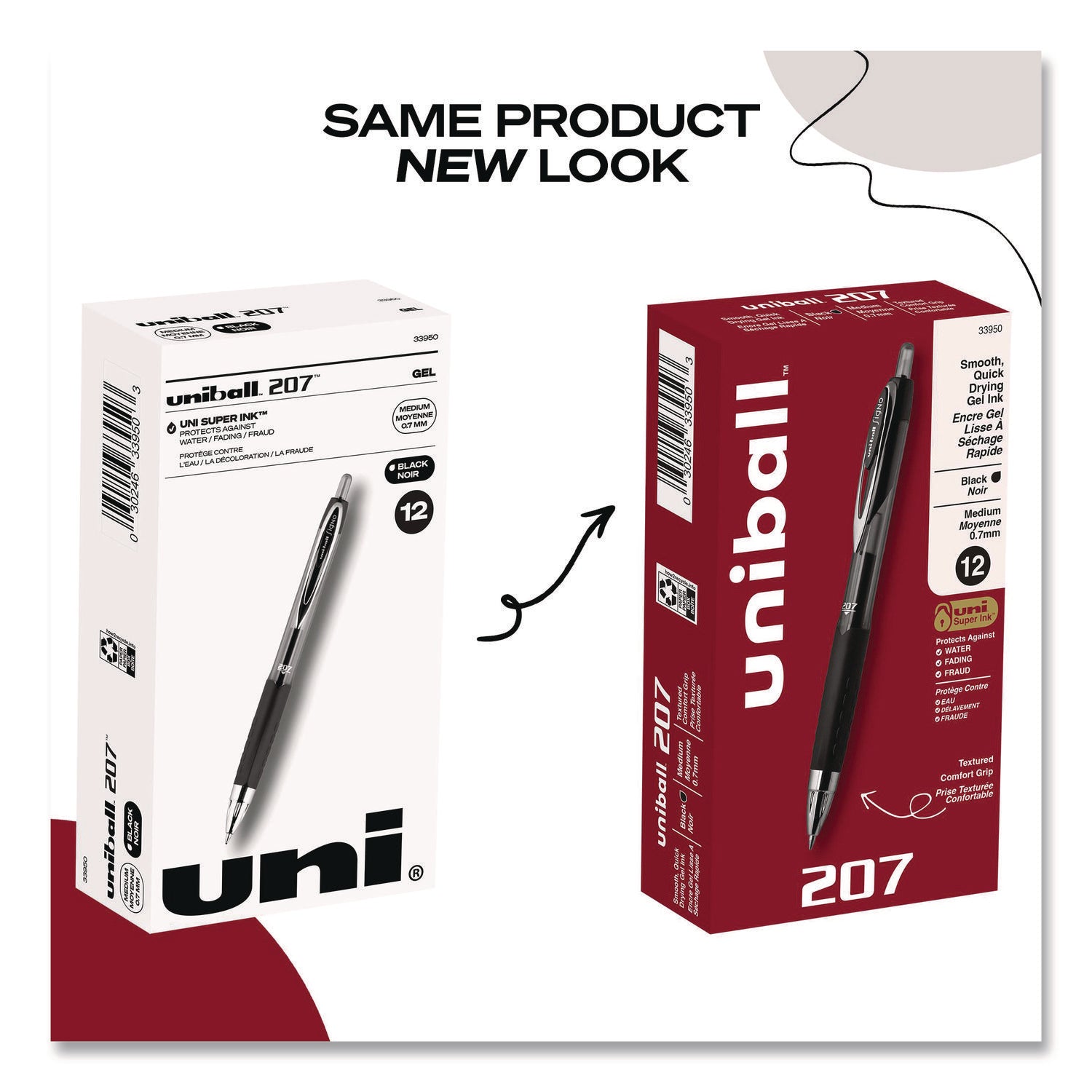 Signo 207 Gel Pen, Retractable, Medium 0.7 mm, Black Ink, Smoke/Black Barrel, Dozen