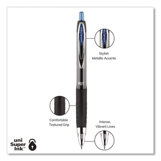 Signo 207 Gel Pen, Retractable, Medium 0.7 mm, Blue Ink, Smoke/Black/Blue Barrel, Dozen