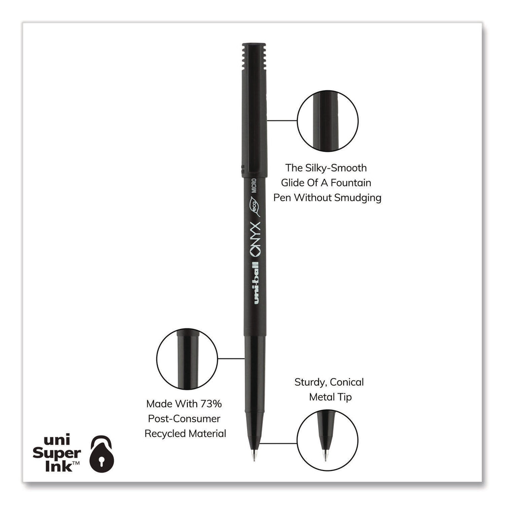 ONYX Roller Ball Pen, Stick, Extra-Fine 0.5 mm, Black Ink, Black Barrel, Dozen