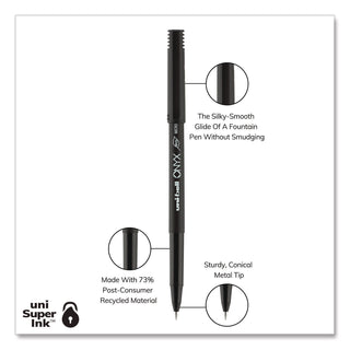 ONYX Roller Ball Pen, Stick, Extra-Fine 0.5 mm, Black Ink, Black Barrel, Dozen
