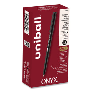 ONYX Roller Ball Pen, Stick, Extra-Fine 0.5 mm, Black Ink, Black Barrel, Dozen