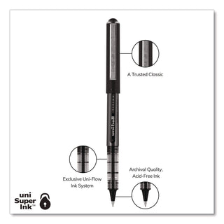 VISION Roller Ball Pen, Stick, Extra-Fine 0.5 mm, Black Ink, Gray/Black/Clear Barrel, Dozen