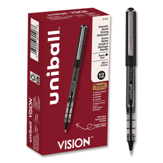 VISION Roller Ball Pen, Stick, Extra-Fine 0.5 mm, Black Ink, Gray/Black/Clear Barrel, Dozen