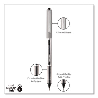 VISION Roller Ball Pen, Stick, Fine 0.7 mm, Black Ink, Silver/Black/Clear Barrel, Dozen