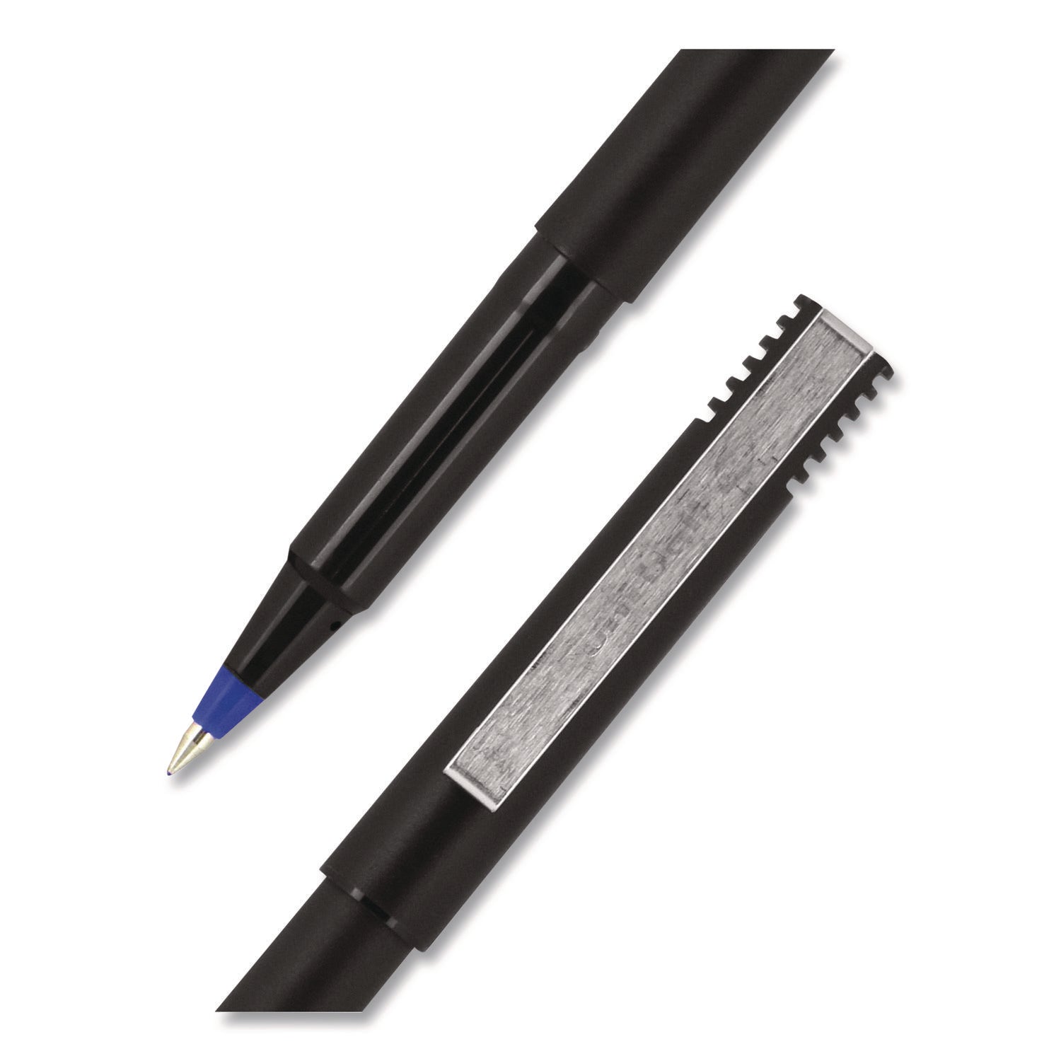 Roller Ball Pen, Stick, Extra-Fine 0.5 mm, Blue Ink, Black/Blue Barrel, Dozen