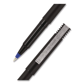 Roller Ball Pen, Stick, Extra-Fine 0.5 mm, Blue Ink, Black/Blue Barrel, Dozen