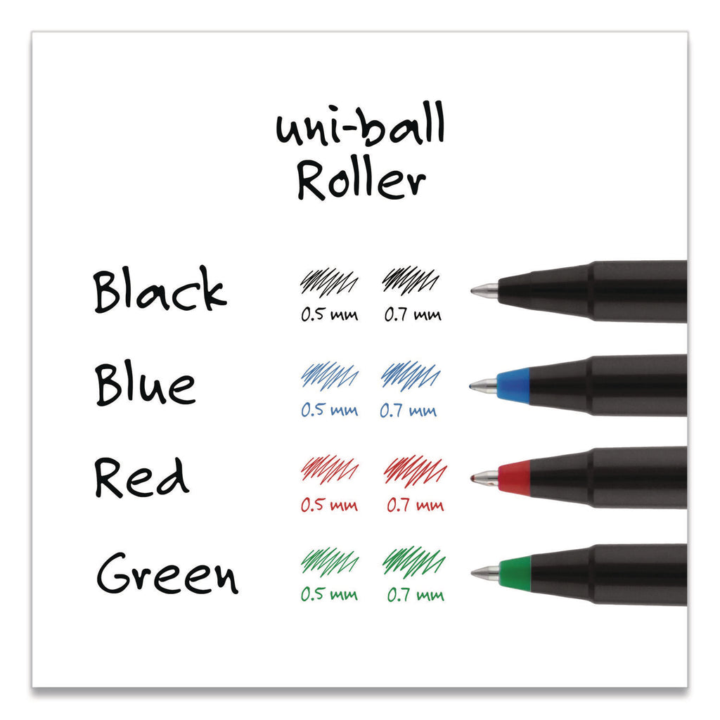 Roller Ball Pen, Stick, Extra-Fine 0.5 mm, Blue Ink, Black/Blue Barrel, Dozen