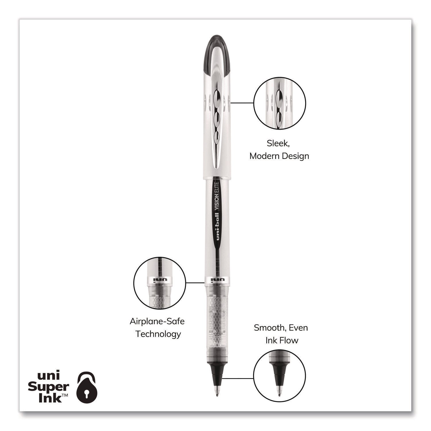 Refill for Vision Elite Roller Ball Pens, Bold Conical Tip, Black Ink, 2/Pack