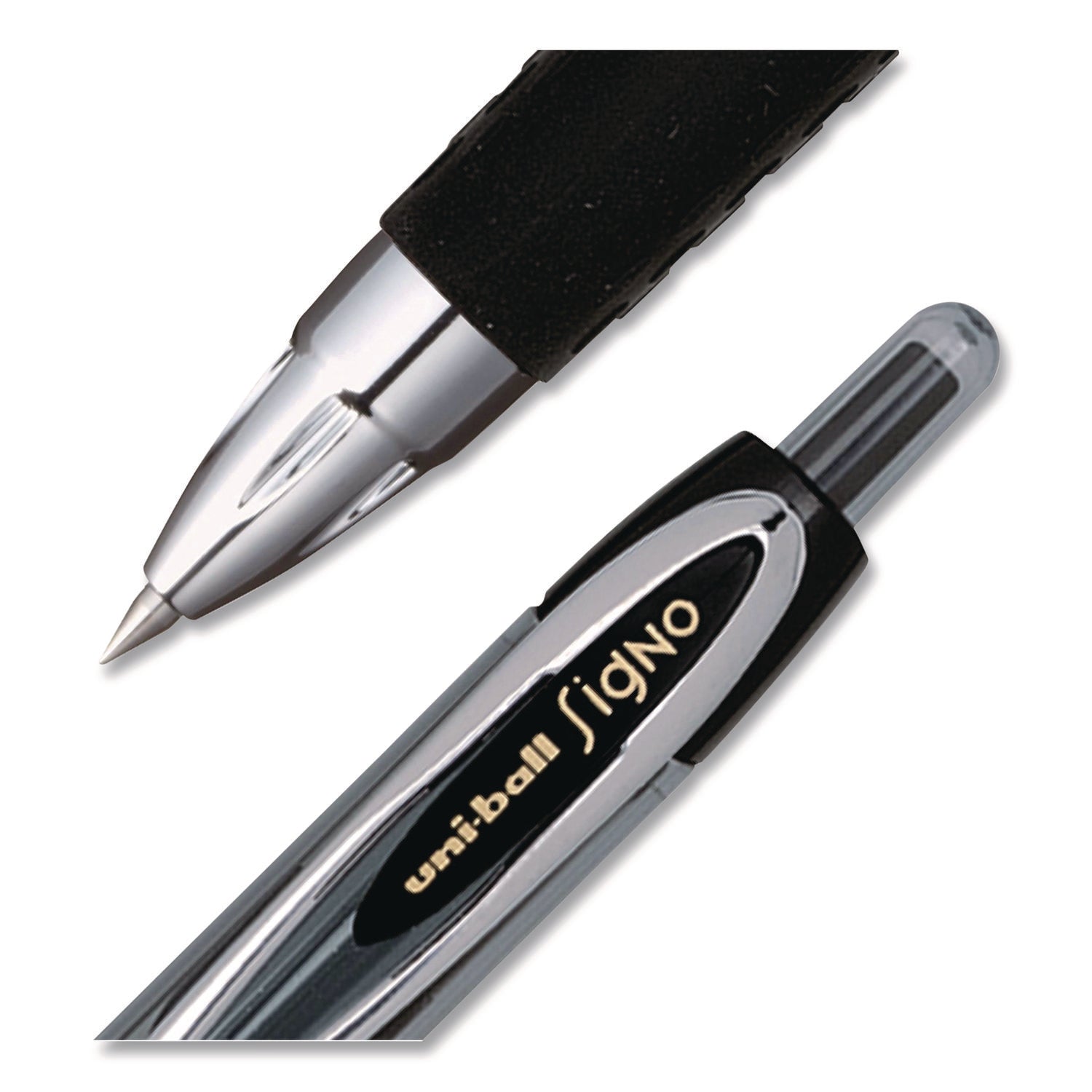 Signo 207 Gel Pen, Retractable, Fine 0.5 mm, Black Ink, Smoke/Black Barrel, Dozen