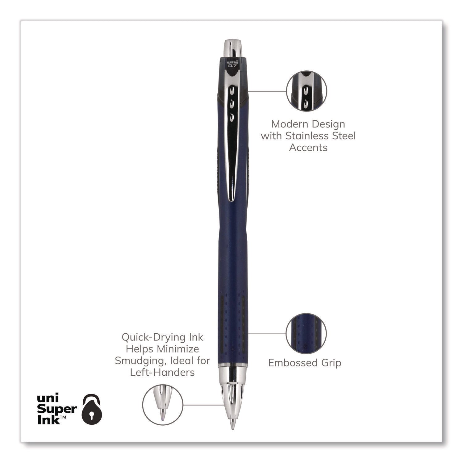 Jetstream Retractable Hybrid Gel Pen, Fine 0.7 mm, Black Ink, Blue/Silver Barrel