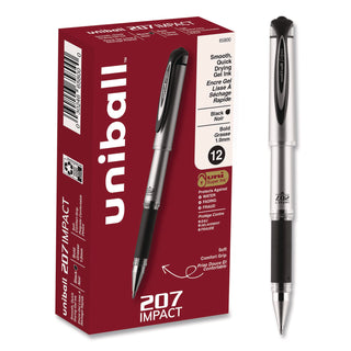 207 Impact Gel Pen, Stick, Bold 1 mm, Black Ink, Silver/Black Barrel