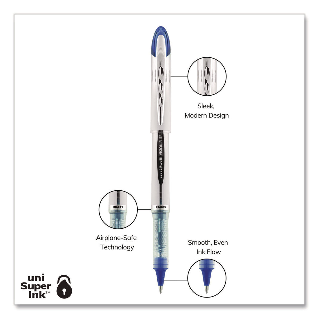 VISION ELITE Hybrid Gel Pen, Stick, Bold 0.8 mm, Blue Ink, White/Blue/Clear Barrel