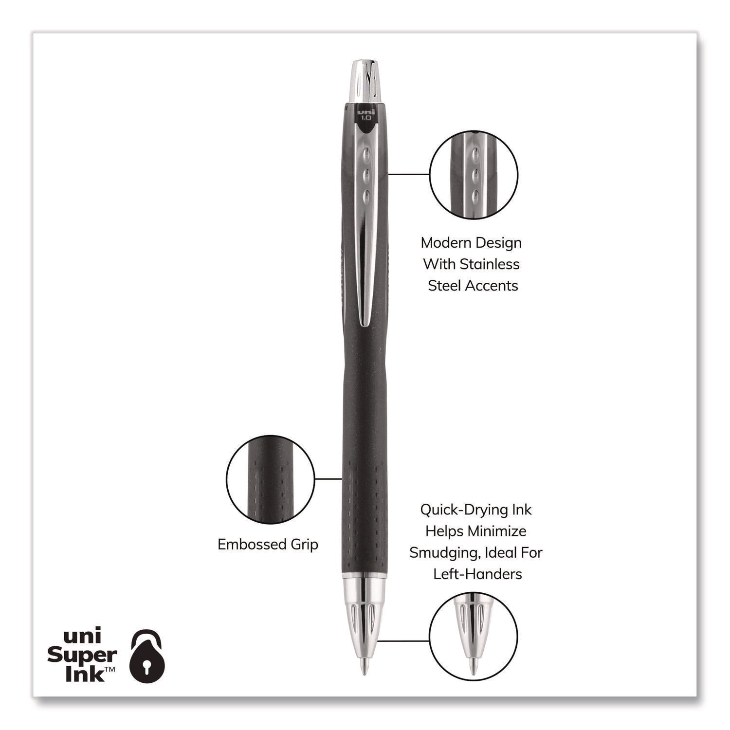 Jetstream Retractable Hybrid Gel Pen, Bold 1 mm, Black Ink, Black/Silver Barrel
