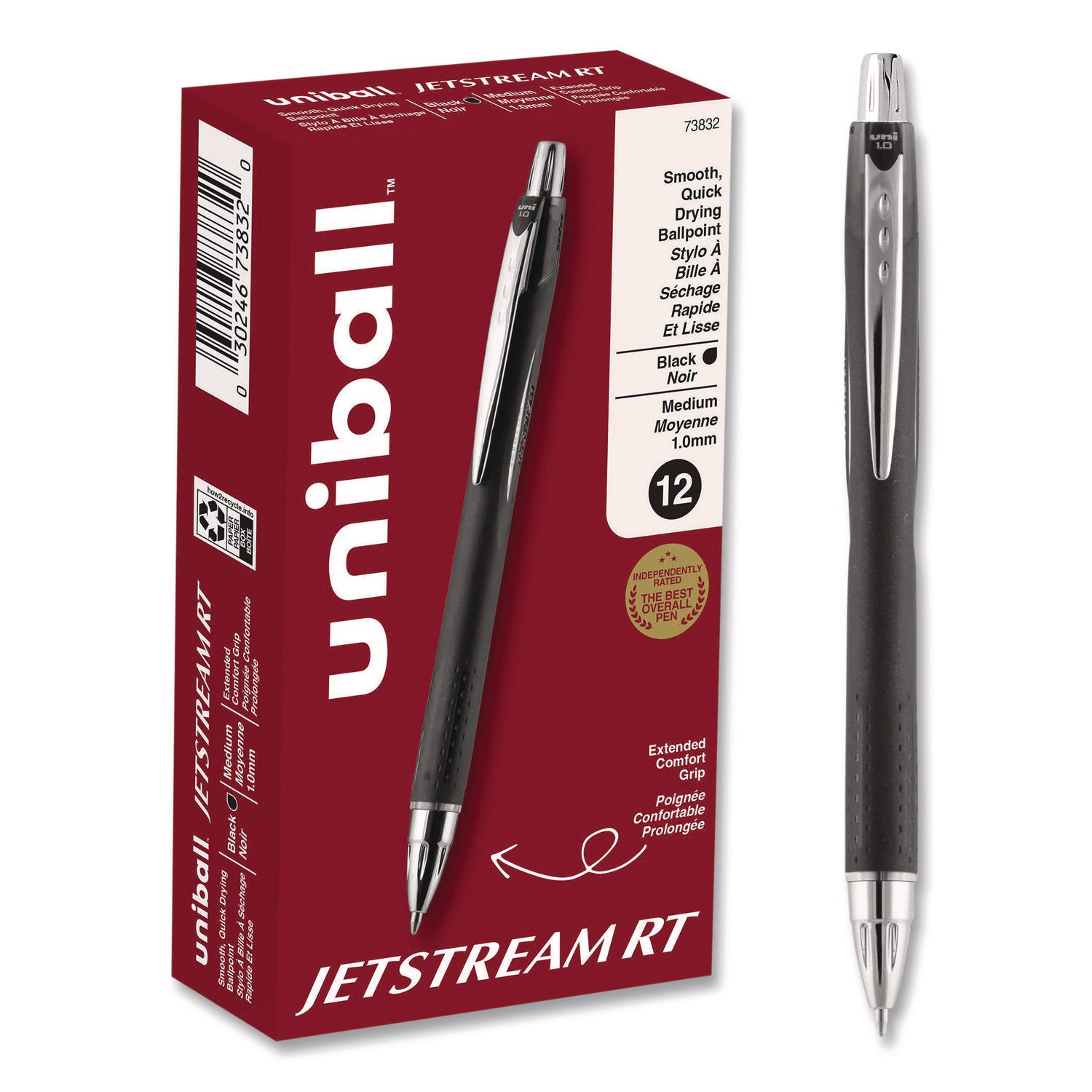 Jetstream Retractable Hybrid Gel Pen, Bold 1 mm, Black Ink, Black/Silver Barrel