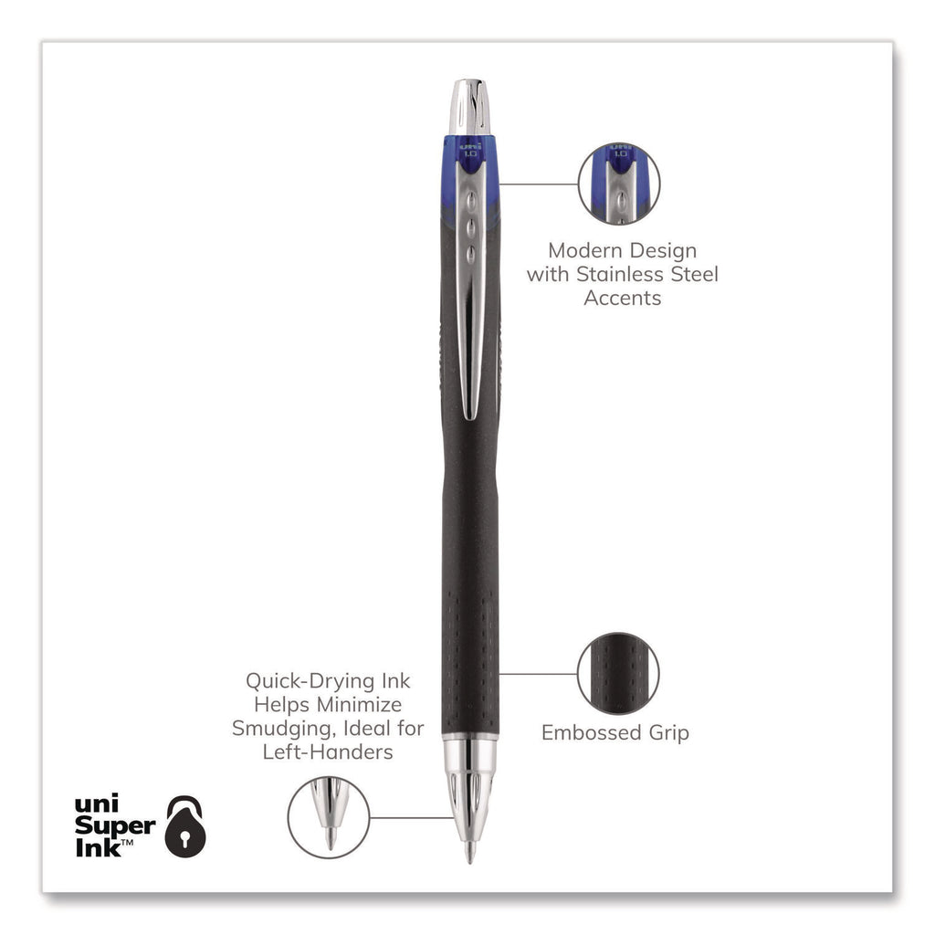 Jetstream Retractable Hybrid Gel Pen, Bold 1 mm, Blue Ink, Black/Silver/Blue Barrel