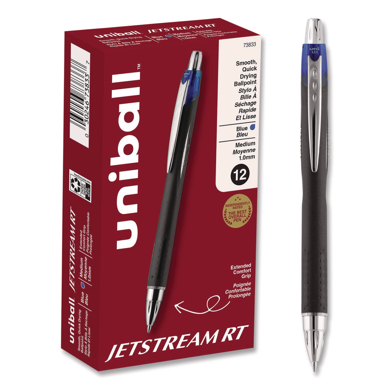 Jetstream Retractable Hybrid Gel Pen, Bold 1 mm, Blue Ink, Black/Silver/Blue Barrel