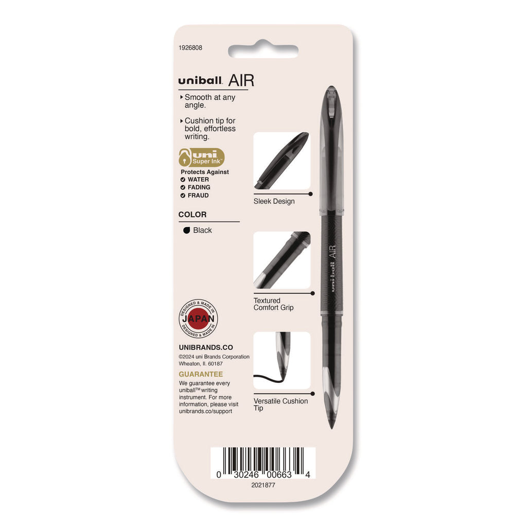 AIR Porous Gel Pen, Stick, Medium 0.7 mm, Black Ink, Black Barrel, 3/Pack