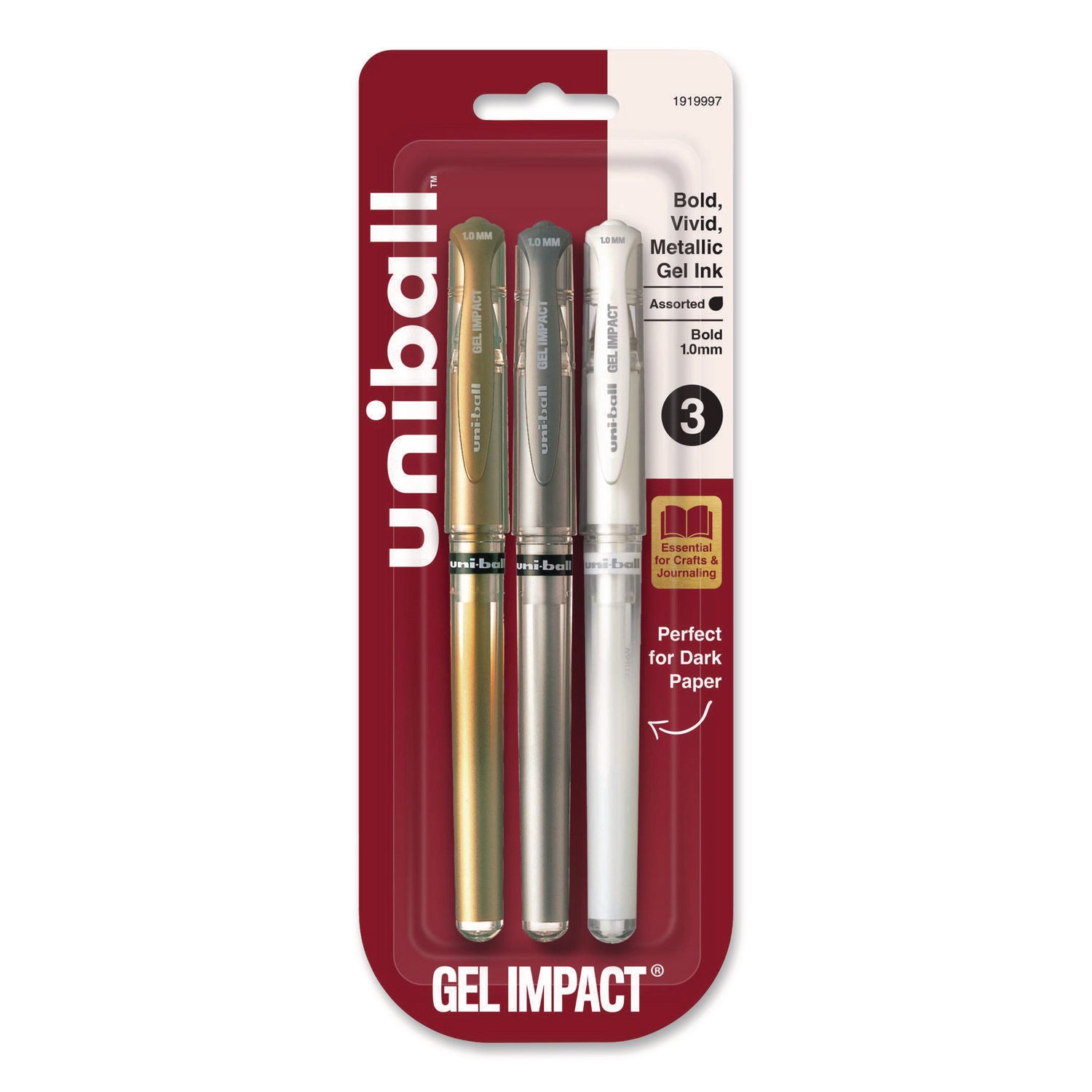 Signo Gel Impact Gel Pen, Stick, Bold 1 mm, Assorted Metallic Ink and Barrel Colors, 3/Pack