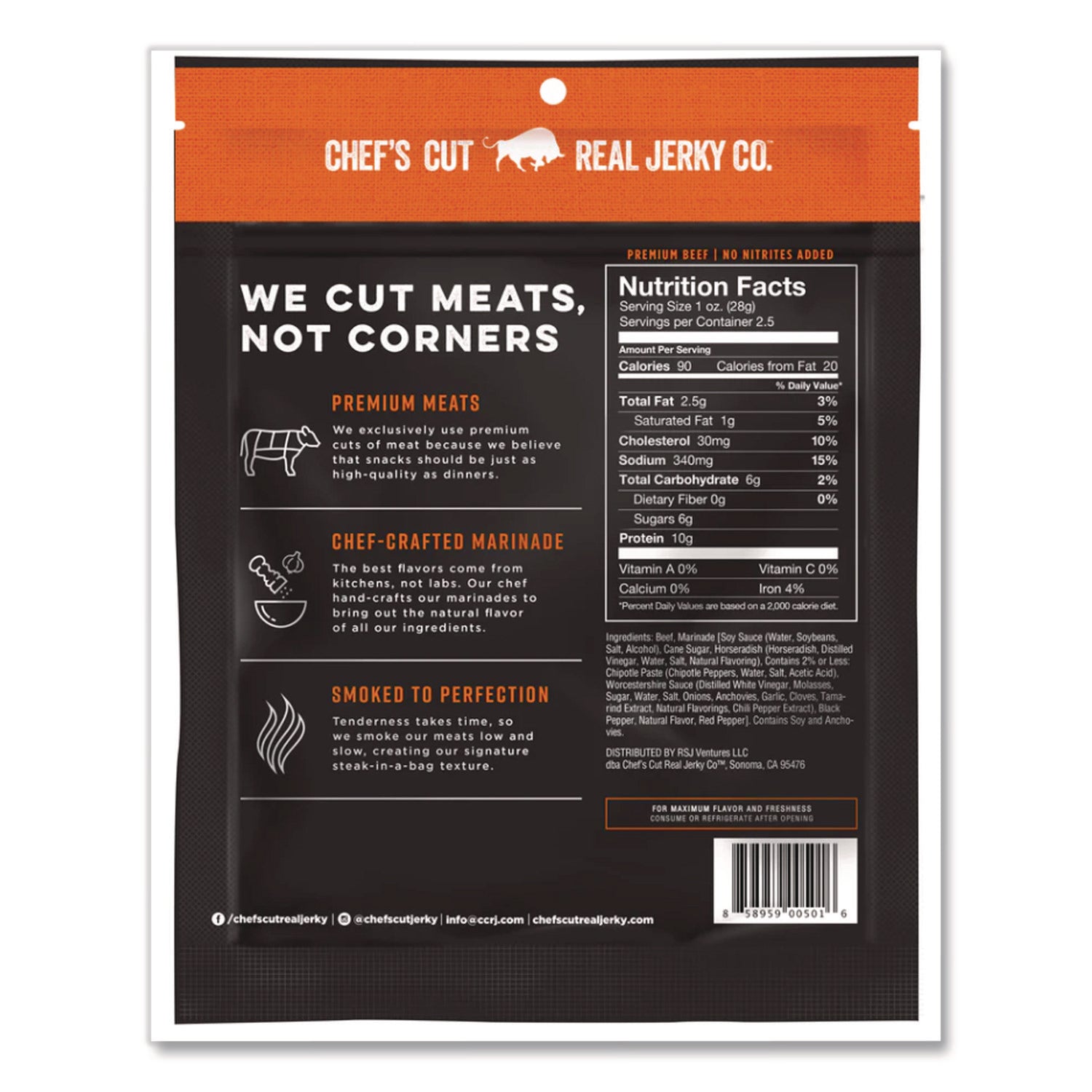 Real Steak Jerky, Chipolte Cracked Pepper, 2.5 oz Bag