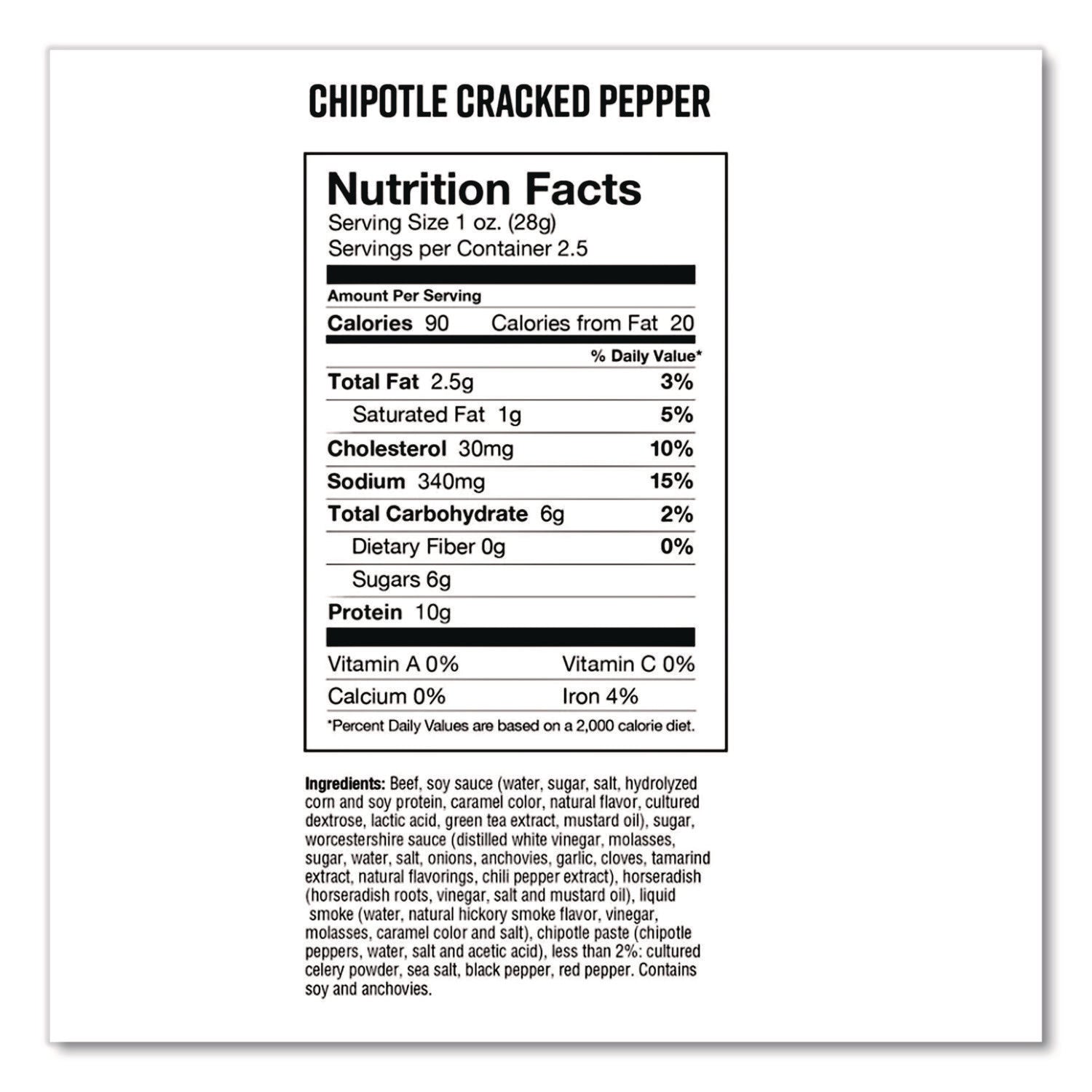Real Steak Jerky, Chipolte Cracked Pepper, 2.5 oz Bag