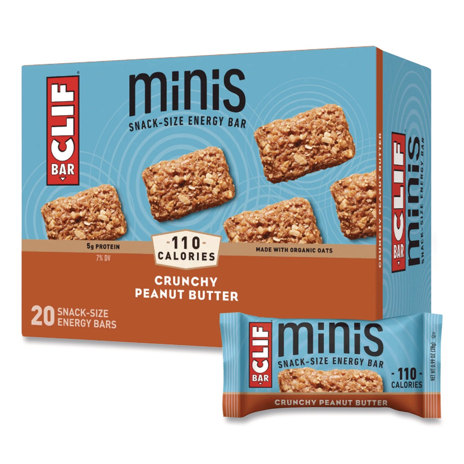 Energy Bar, Mini Crunchy Peanut Butter, 0.99 oz Bar, 20/Box