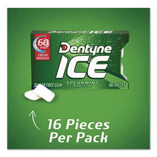 Sugarless Gum, Spearmint, 16 Pieces/Pack, 9 Packs/Box