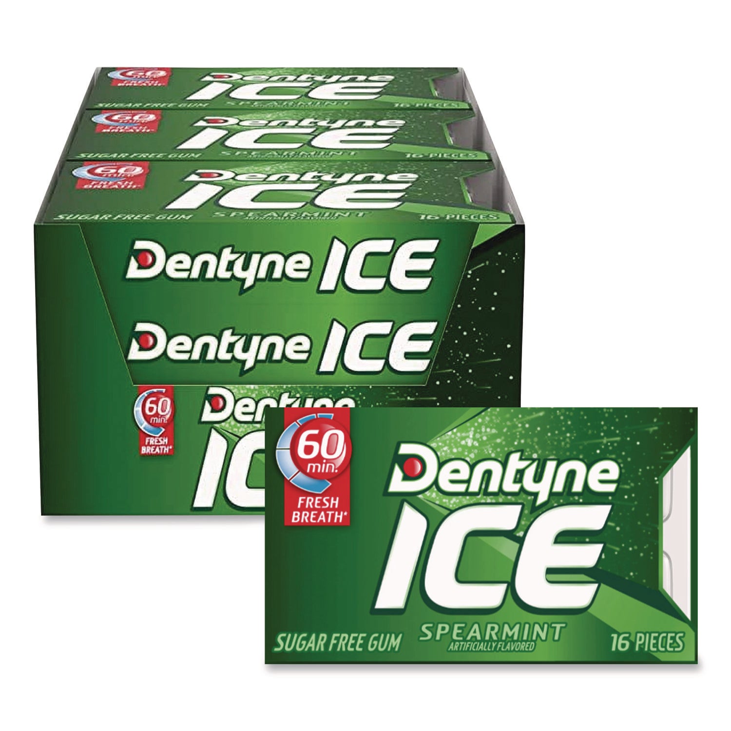 Sugarless Gum, Spearmint, 16 Pieces/Pack, 9 Packs/Box