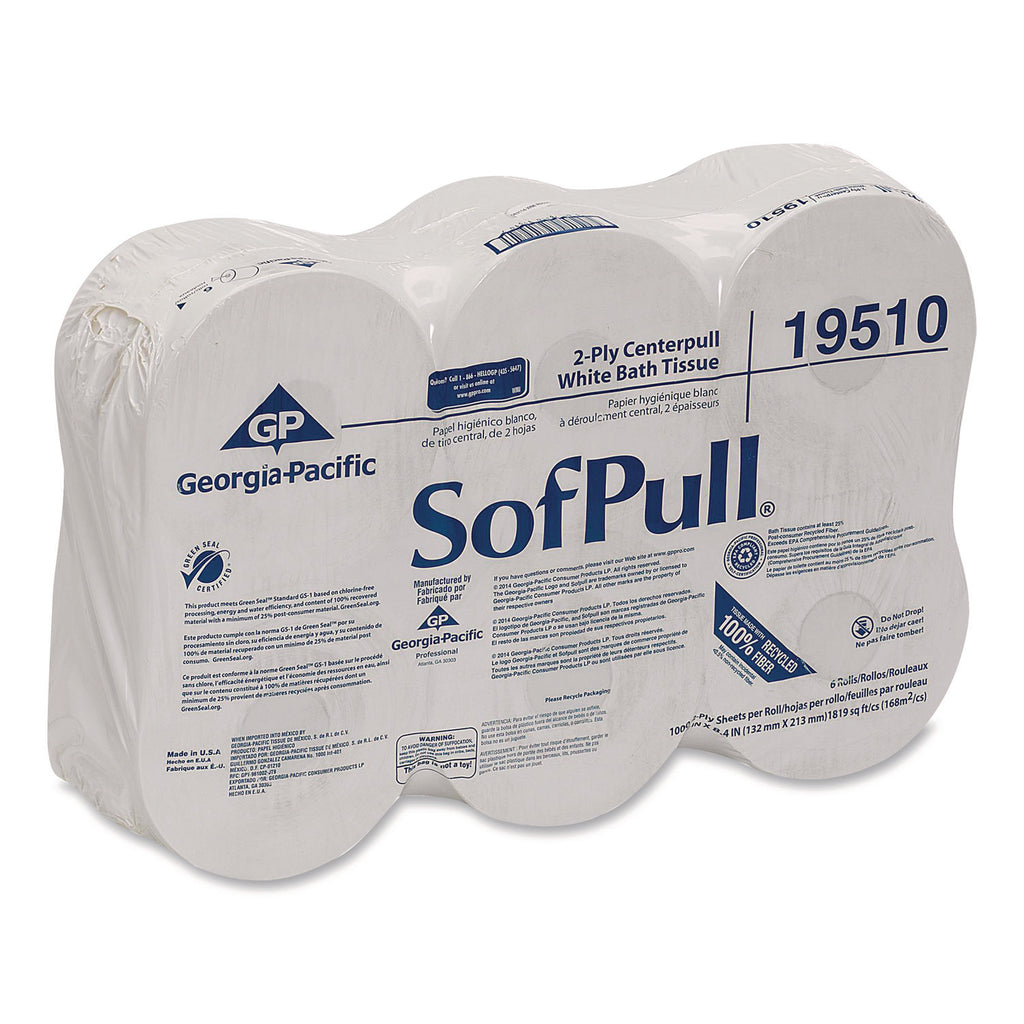 High Capacity Center Pull Tissue, Septic Safe, 2-Ply, White, 1,000/Roll, 6 Rolls/Carton