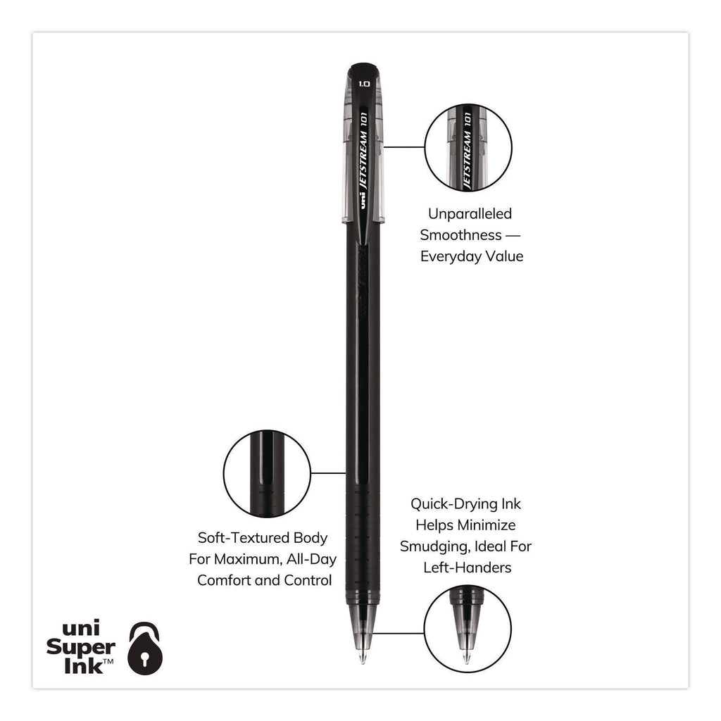 Jetstream 101 Hybrid Gel Pen, Stick, Bold 1 mm, Black Ink, Black Barrel, Dozen