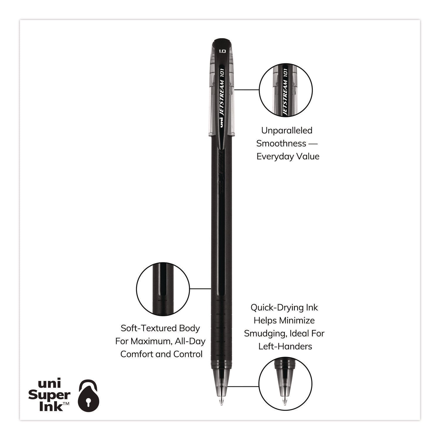 Jetstream 101 Hybrid Gel Pen, Stick, Bold 1 mm, Black Ink, Black Barrel, Dozen