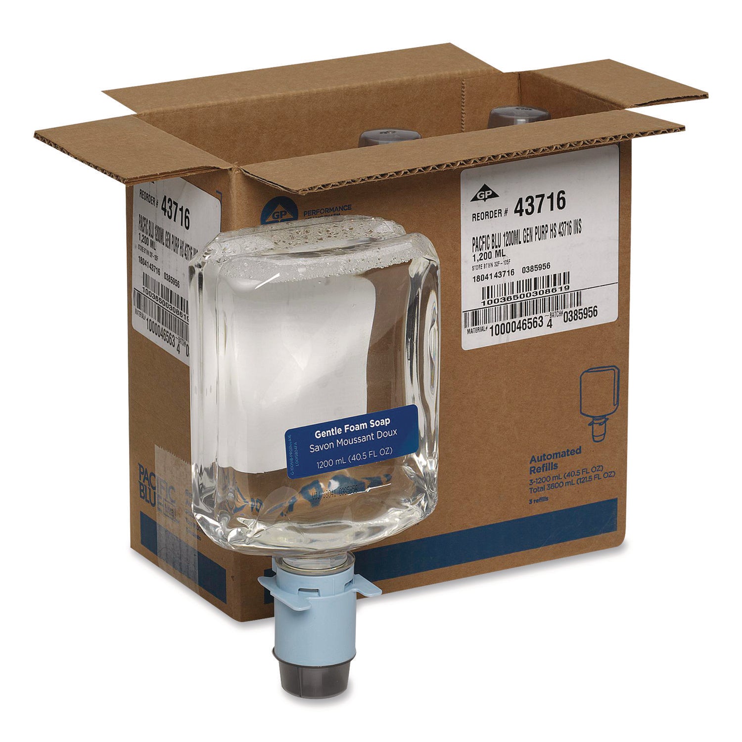 Pacific Blue Ultra Automated Foam Soap Refill, Fragrance-Free, 1,200 mL, 3/Carton