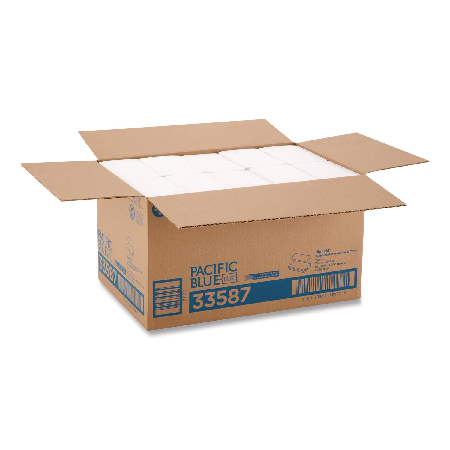 Pacific Blue Ultra Paper Towels, 1-Ply, 10.2 x 10.8, White, 220/Pack, 10 Packs/Carton