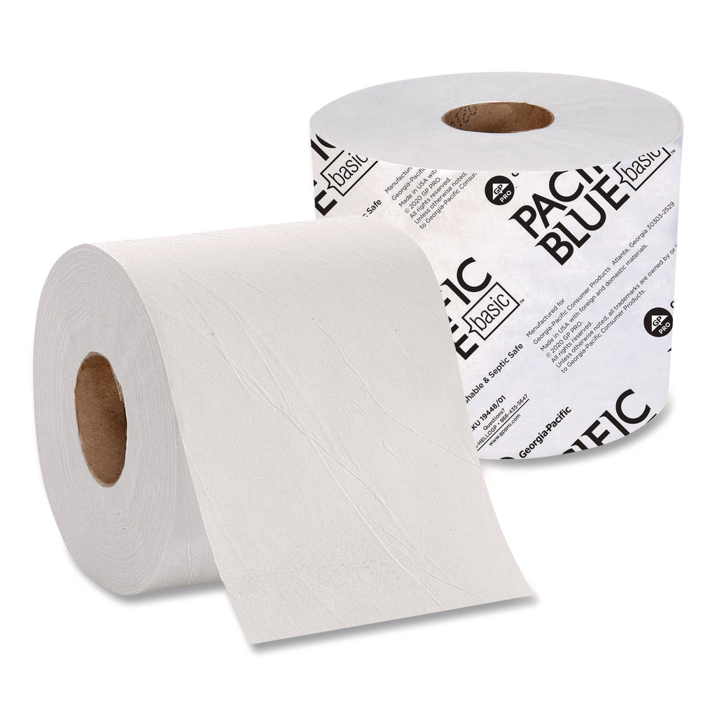 Pacific Blue Basic High-Capacity Bathroom Tissue, Septic Safe, 2-Ply, White, 1,000 Sheets/Roll, 48 Rolls/Carton