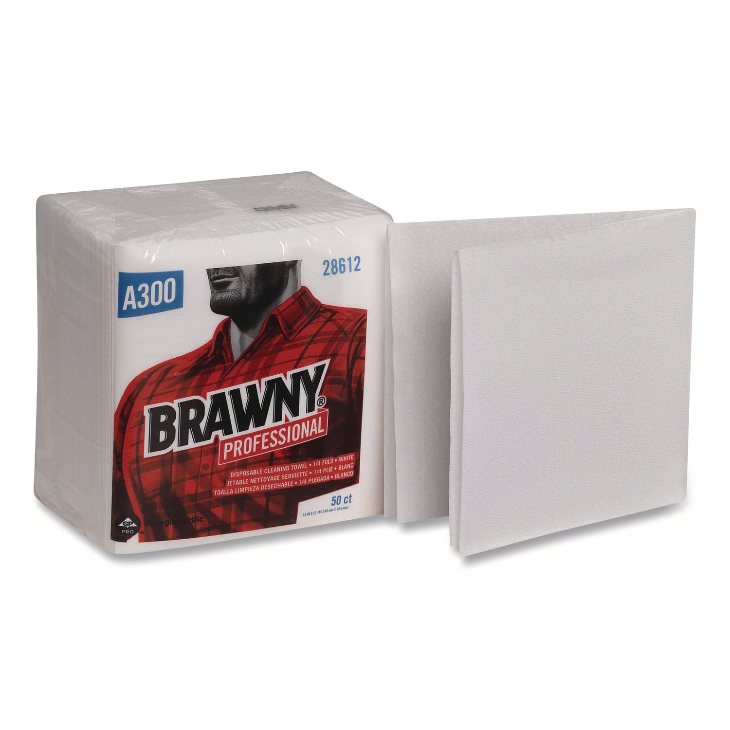 Professional Cleaning Towels, 1-Ply, 12 x 13, White, 50/Pack, 18 Packs/Carton