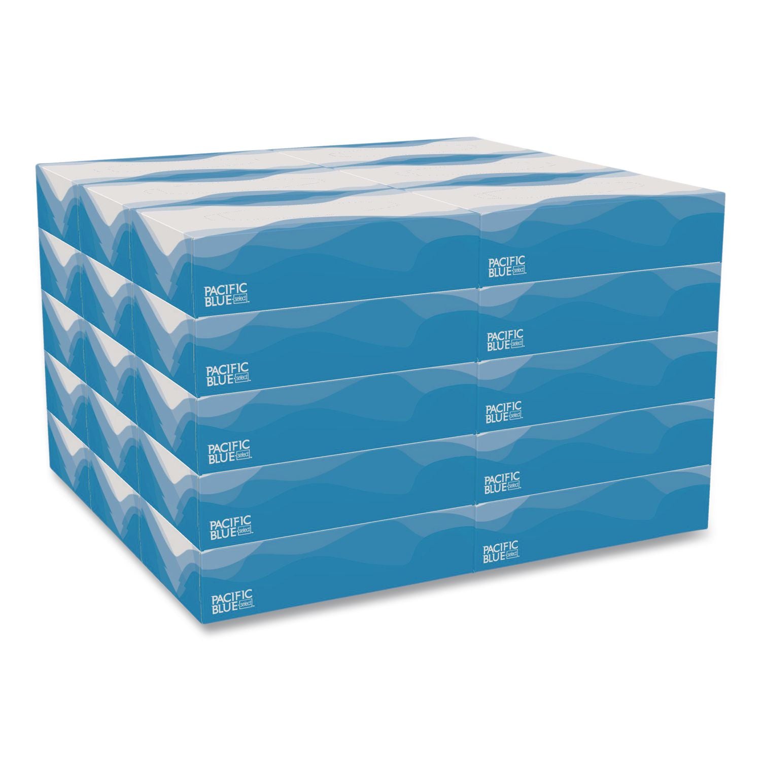 Pacific Blue Select Facial Tissue, 2-Ply, White, Flat Box, 100 Sheets/Box, 30 Boxes/Carton