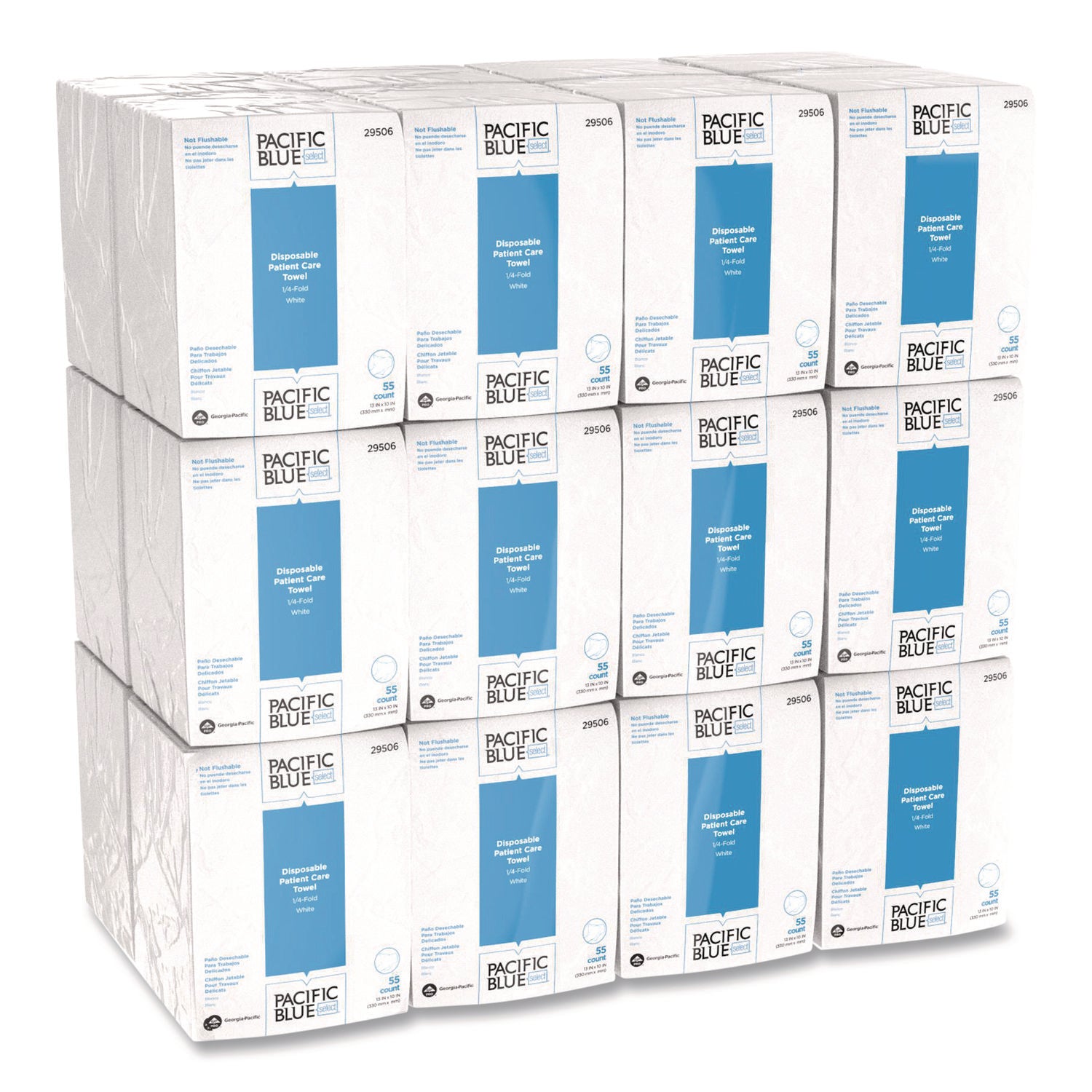 Pacific Blue Select Disposable Patient Care Washcloths, 1-Ply, 10 x 13, Unscented, White, 55/Pack, 24 Packs/Carton