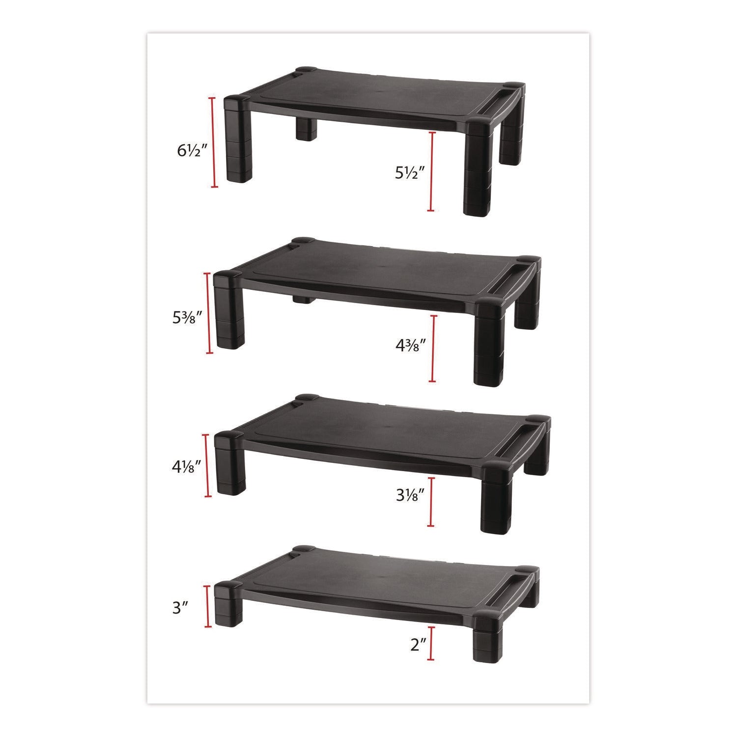 Wide Deluxe Two-Level Monitor Stand, 20" x 13.25" x 3" to 6.5", Black, Supports 50 lbs