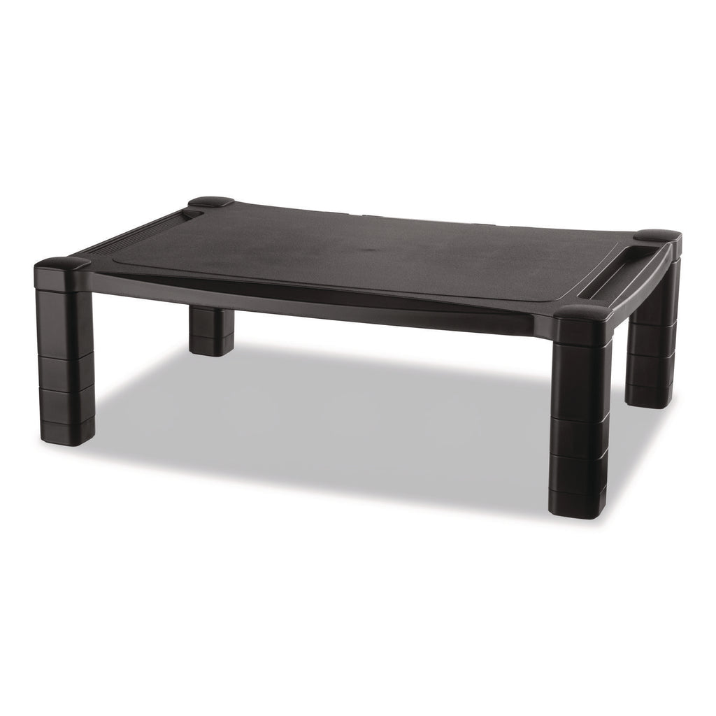 Wide Deluxe Two-Level Monitor Stand, 20" x 13.25" x 3" to 6.5", Black, Supports 50 lbs