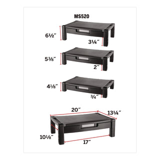 Wide Deluxe Two-Level Monitor Stand with Drawer, 20" x 13.25" x 3" to 6.5", Black, Supports 50 lbs