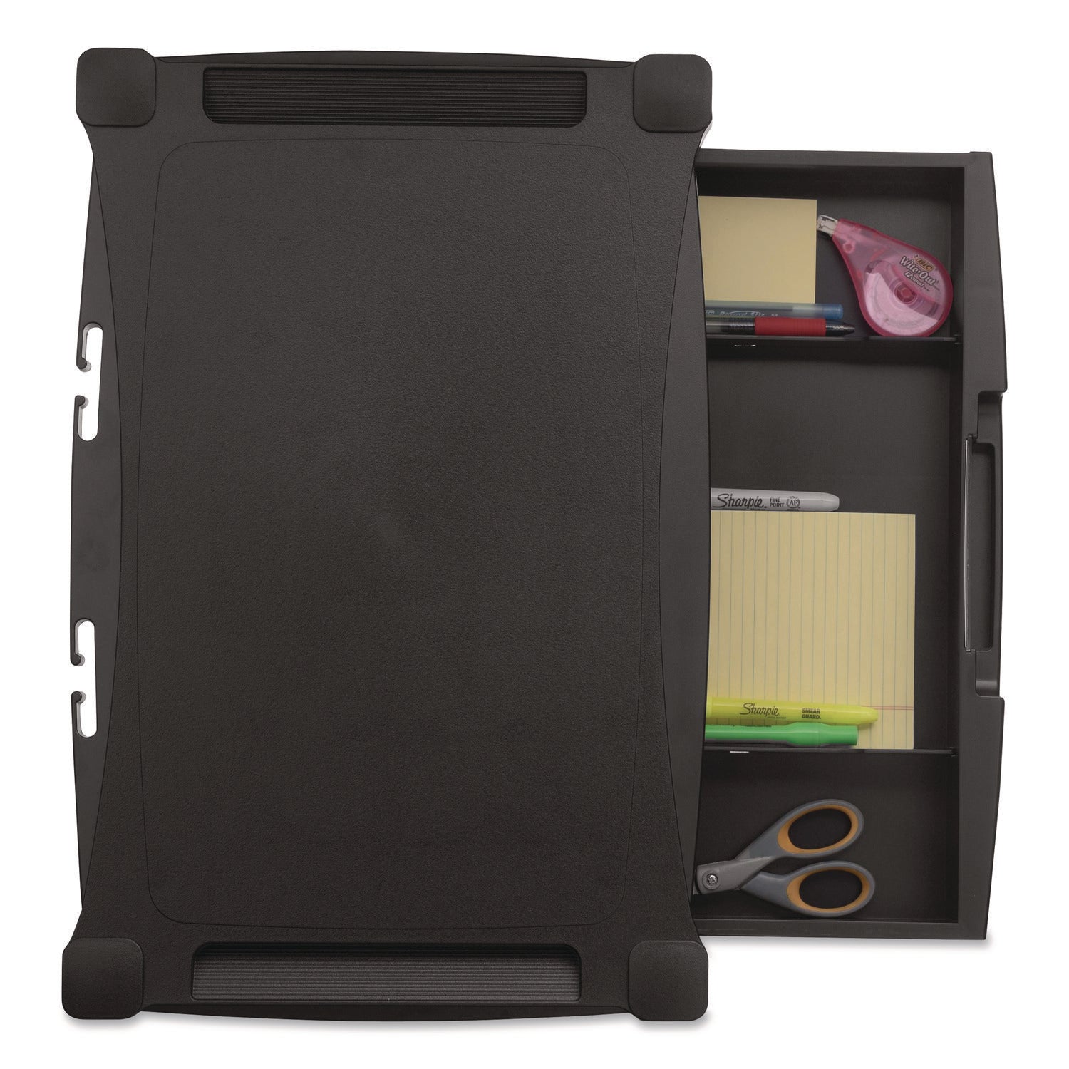 Wide Deluxe Two-Level Monitor Stand with Drawer, 20" x 13.25" x 3" to 6.5", Black, Supports 50 lbs