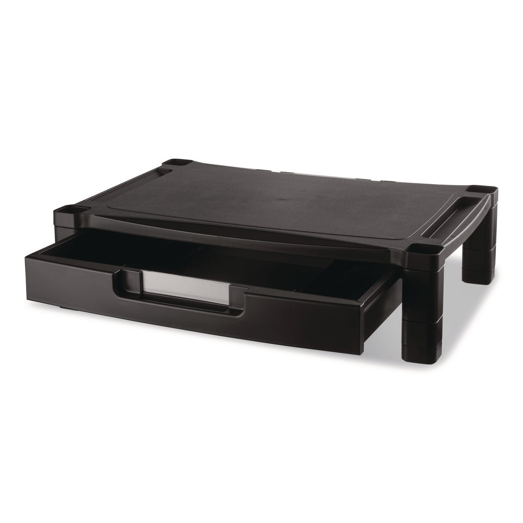 Wide Deluxe Two-Level Monitor Stand with Drawer, 20" x 13.25" x 3" to 6.5", Black, Supports 50 lbs