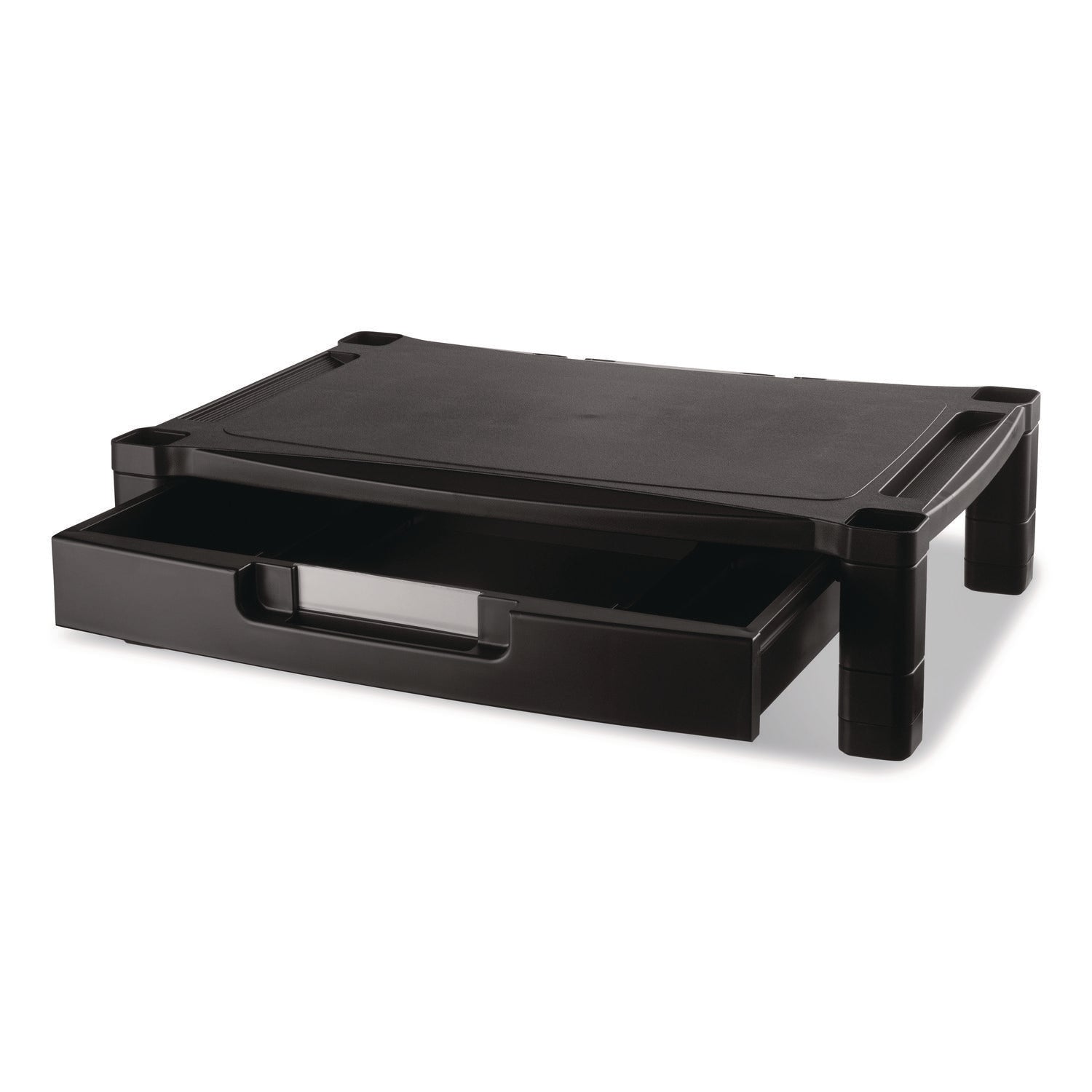 Wide Deluxe Two-Level Monitor Stand with Drawer, 20" x 13.25" x 3" to 6.5", Black, Supports 50 lbs