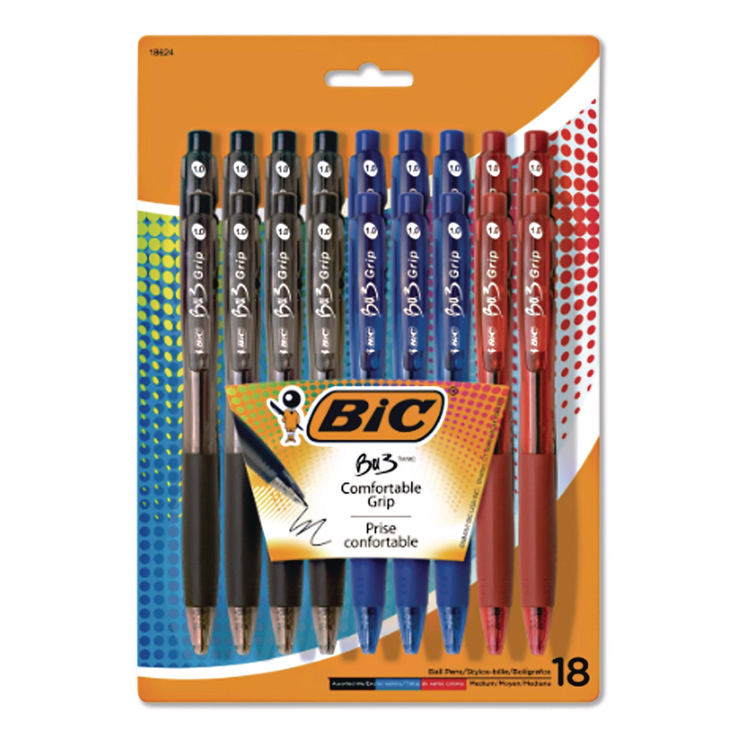 BU3 Ballpoint Pen, Retractable, Medium 1 mm, Assorted Ink and Barrel Colors, 18/Pack