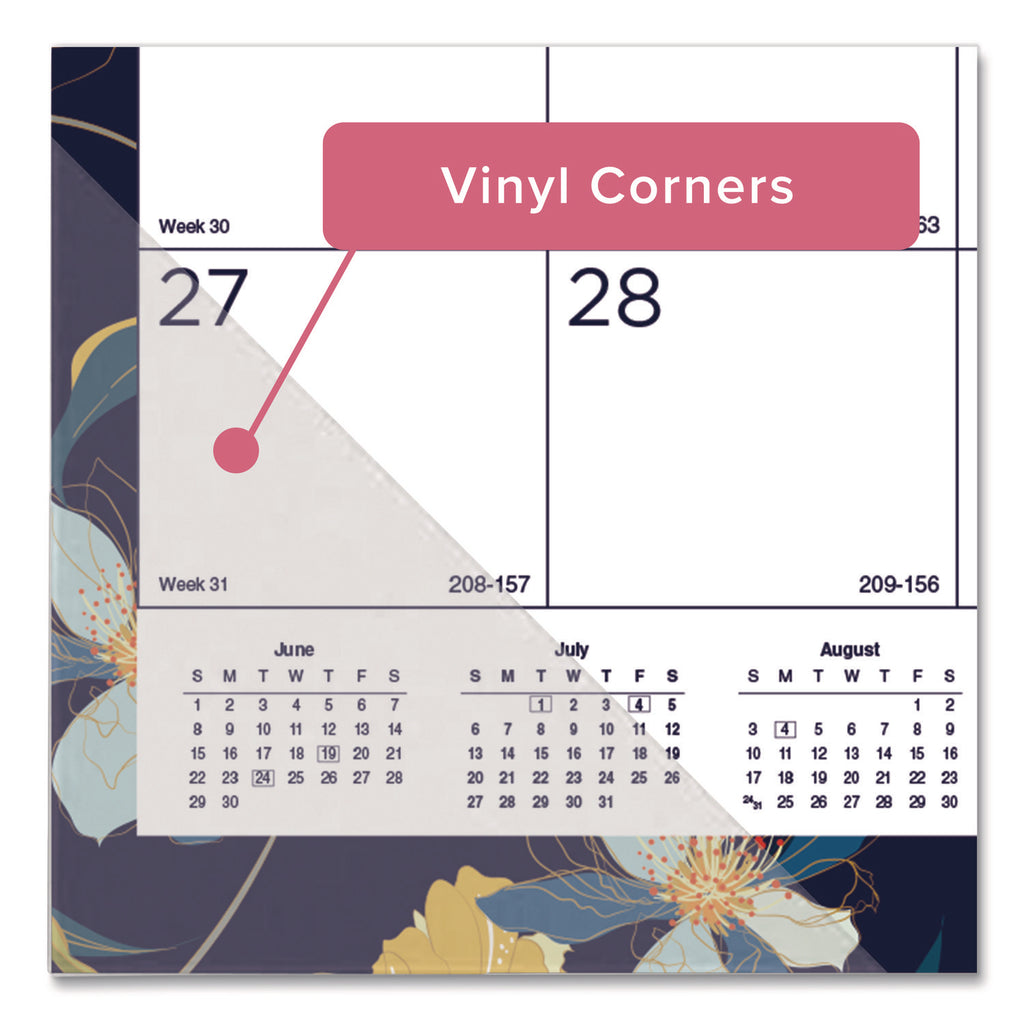 Spring Monthly Academic Desk Pad Calendar, Colorful Blossom Artwork, 22 x 17, Black Binding, 18-Month (July-Dec): 2023-2024