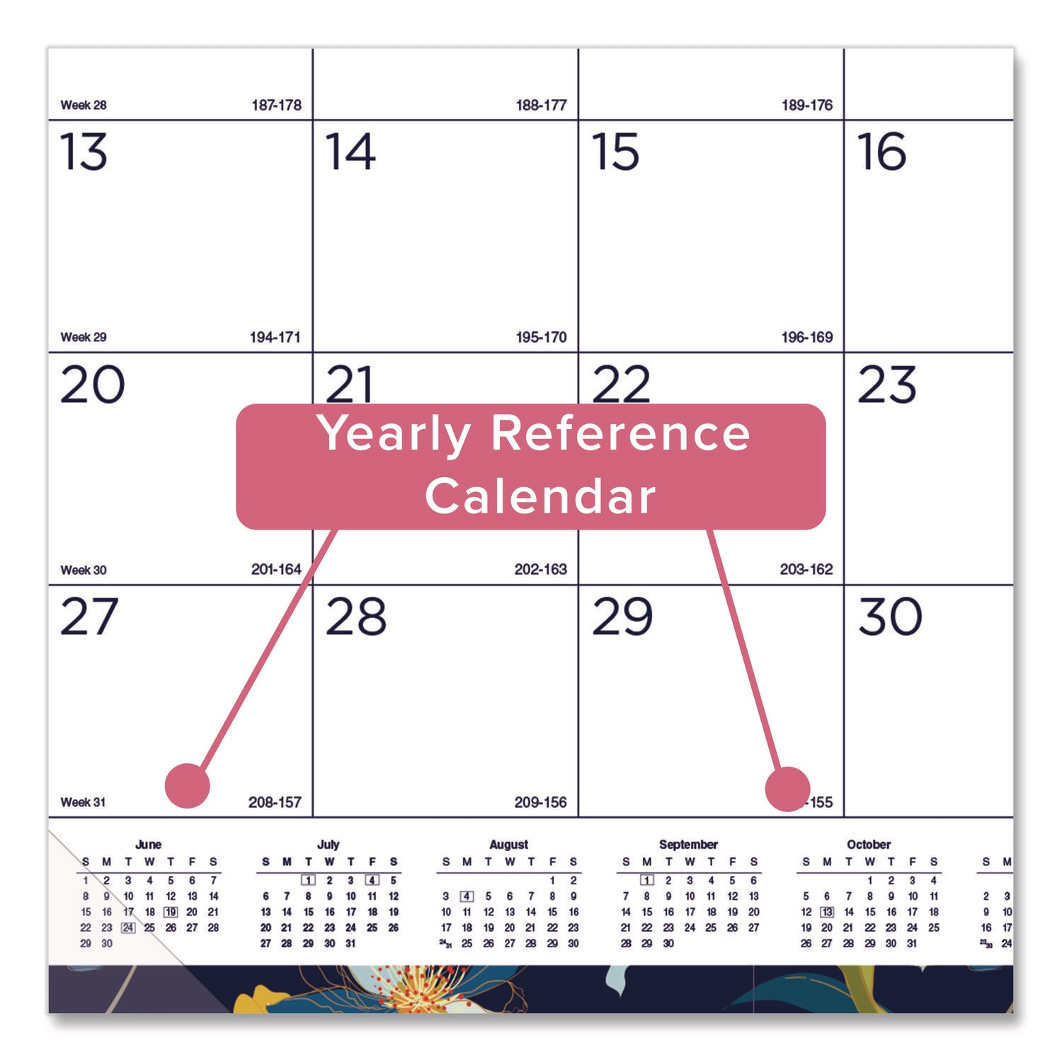 Spring Monthly Academic Desk Pad Calendar, Colorful Blossom Artwork, 22 x 17, Black Binding, 18-Month (July-Dec): 2023-2024