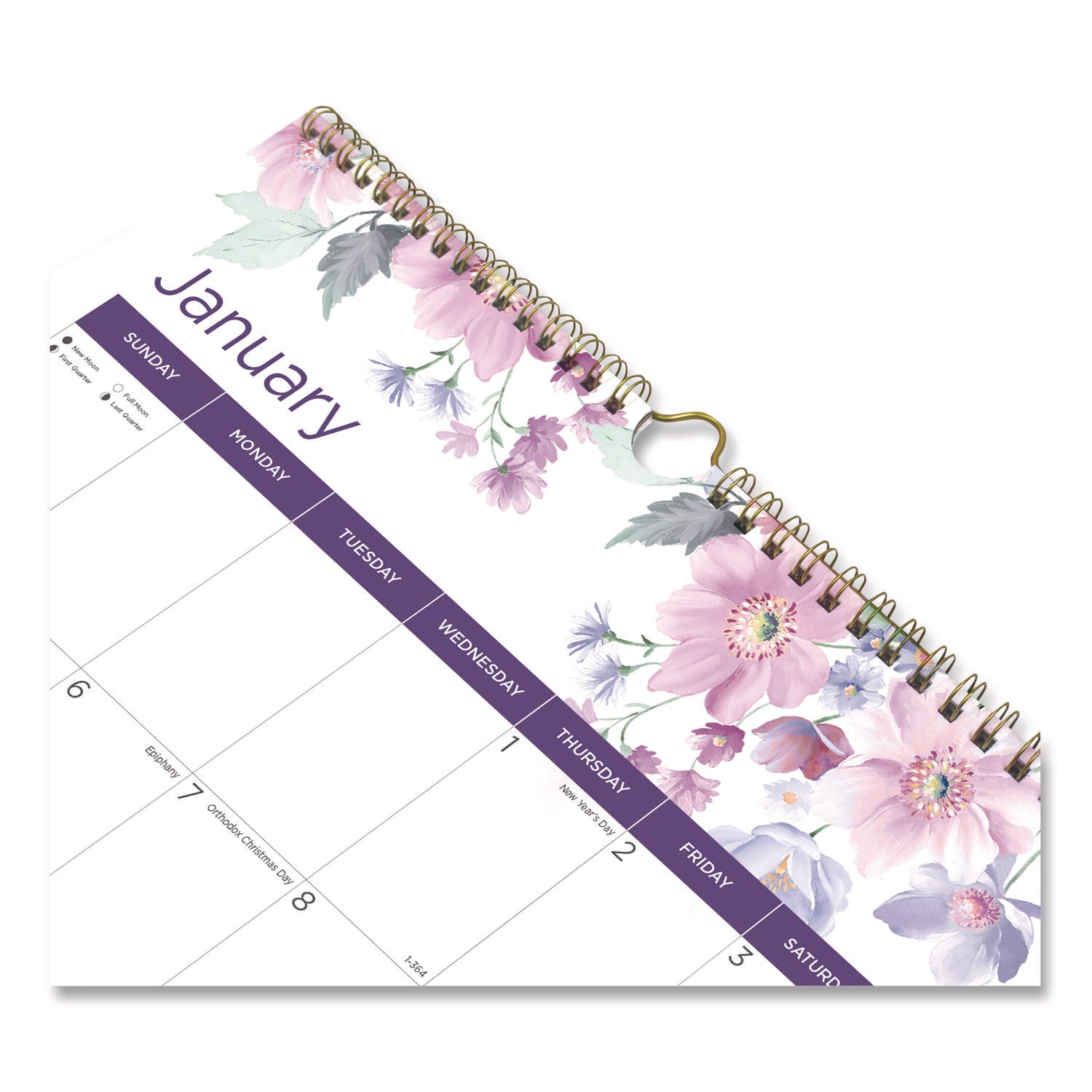 12-Month Colorful Wall Calendar, Watercolor Floral Artwork, 12 x 17, White/Multicolor Sheets, 12-Month (Jan to Dec): 2024