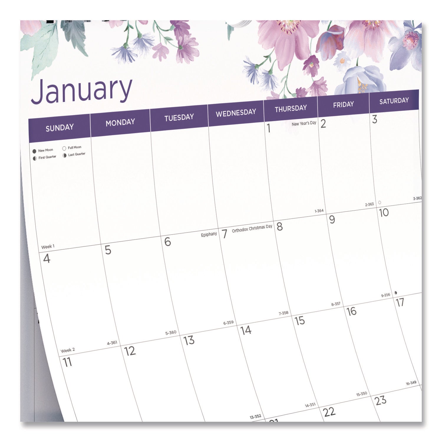 12-Month Colorful Wall Calendar, Watercolor Floral Artwork, 12 x 17, White/Multicolor Sheets, 12-Month (Jan to Dec): 2024