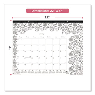 Blueline DoodlePlan Desk Pad - Botanica - Julian - Monthly - January 2022 till December 2022 - 1 Month Single Page Layout - Desk Pad - White - Chipboard - Eyelet, Tear-off, Compact, Reinforced - 22" x 17