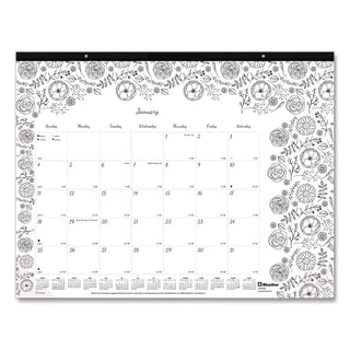 Blueline DoodlePlan Desk Pad - Botanica - Julian - Monthly - January 2022 till December 2022 - 1 Month Single Page Layout - Desk Pad - White - Chipboard - Eyelet, Tear-off, Compact, Reinforced - 22" x 17